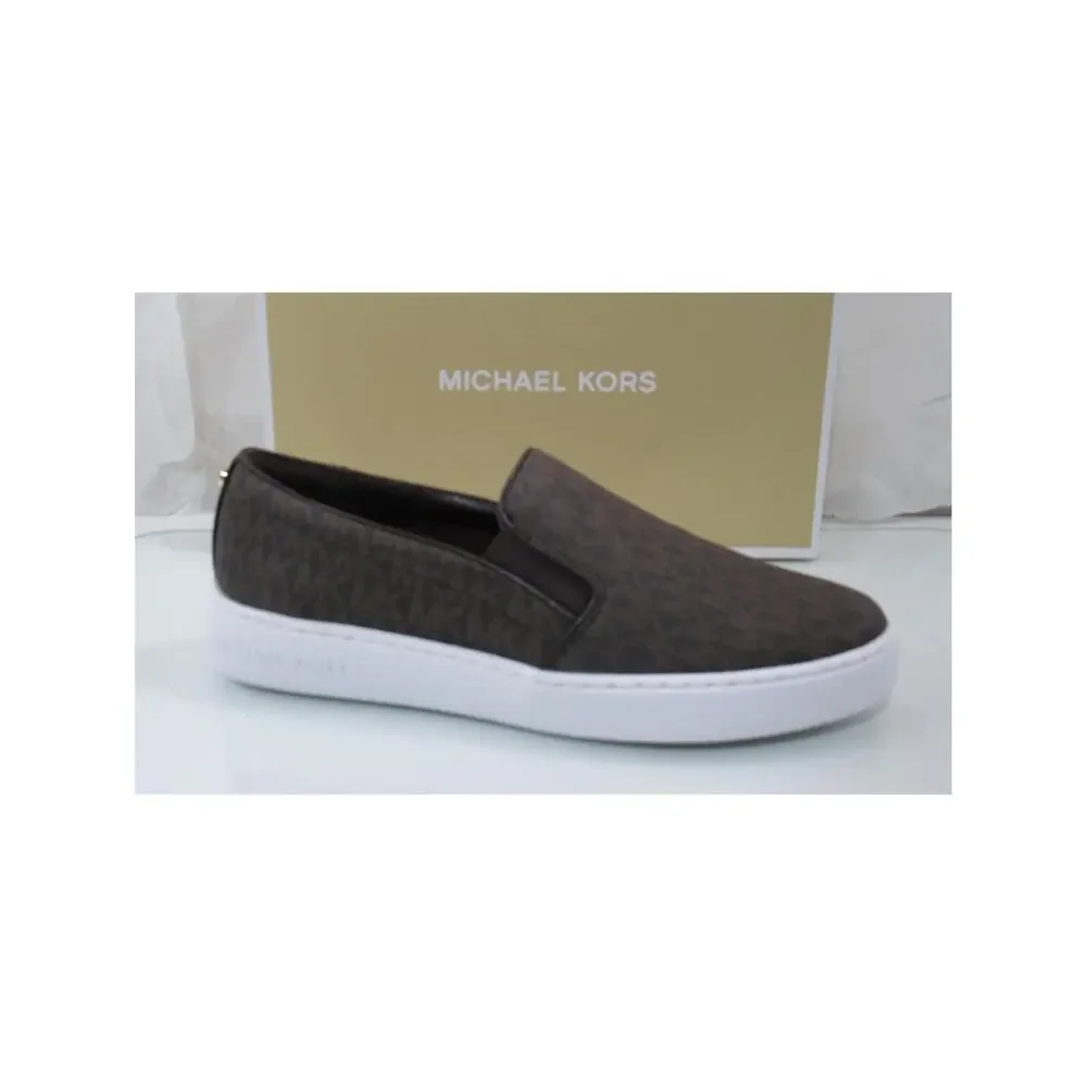 Michael Kors Keaton Slip On Sneakers MK Signature Brown Size 7.5 Floor Model